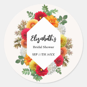 Sticker Rond Automne Dahlia Floral Mariage Tomber Fête Prénupti
