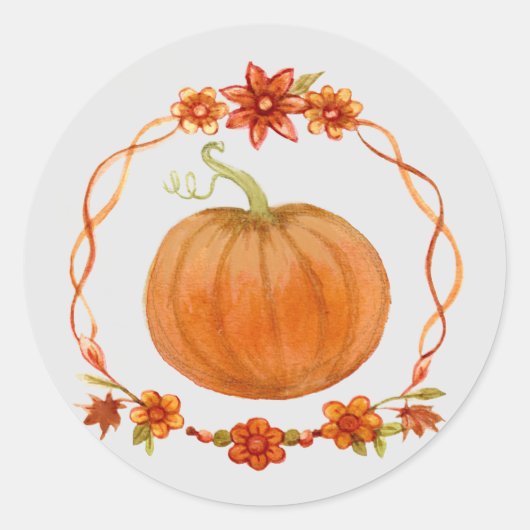 Sticker Rond Automne d'automne de l'aquarelle Citrouille (Devant)