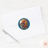 Sticker Rond Automne Feuilles Crâne (Enveloppe)