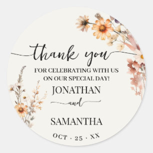 Sticker Rond Automne Fleur sauvage Merci Mariage Faveur