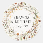 Sticker Rond Automne Fleur sauvage Wreath Watercolor Mariage (Devant)