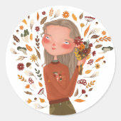Sticker Rond Automne Fleurs d'automne et dessin Feuille (Devant)