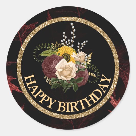 Sticker Rond Automne Fleurs d'automne Joyeux anniversaire (Devant)
