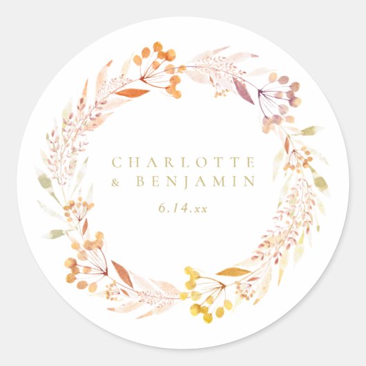 Sticker Rond Automne Floral Aquarelle Wreath Boho Personnalisé (Devant)