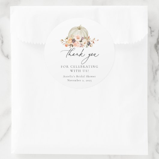 Sticker Rond Automne Floral Blanc Citrouille Merci (Sac)