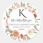 Sticker Rond Automne Floral BOHO Automne Feuilles Monogramme Ad (Devant)