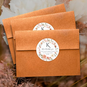 Sticker Rond Automne Floral BOHO Automne Feuilles Monogramme Ad