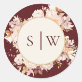 Sticker Rond Automne Floral Bourgogne Crème Mariage Enveloppe S (Devant)
