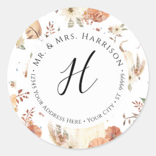 Sticker Rond Automne Floral Citrouille Automne Feuille Adresse 