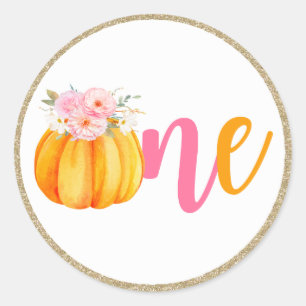 Sticker Rond Automne Floral Citrouille Baby Girl's 1st Birthday