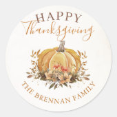 Sticker Rond Automne Floral Citrouille Thanksgiving (Devant)