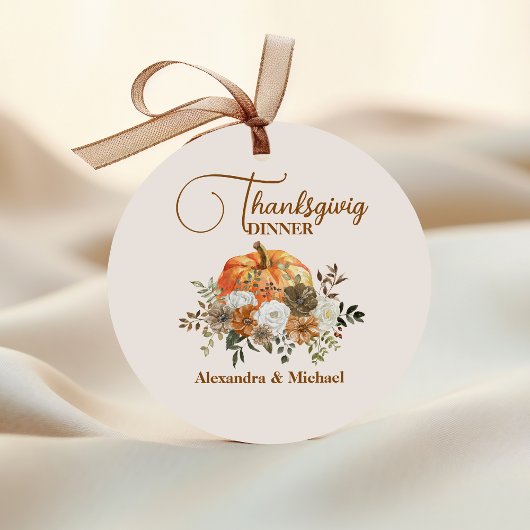 Sticker Rond Automne Floral Citrouille Thanksgiving Dîner