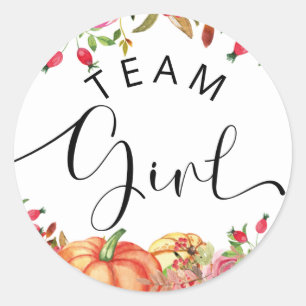 Sticker Rond Automne floral et orange citrouilles équipe fille 