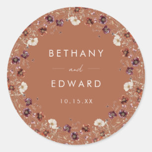 Sticker Rond Automne Floral Terracotta Mariage