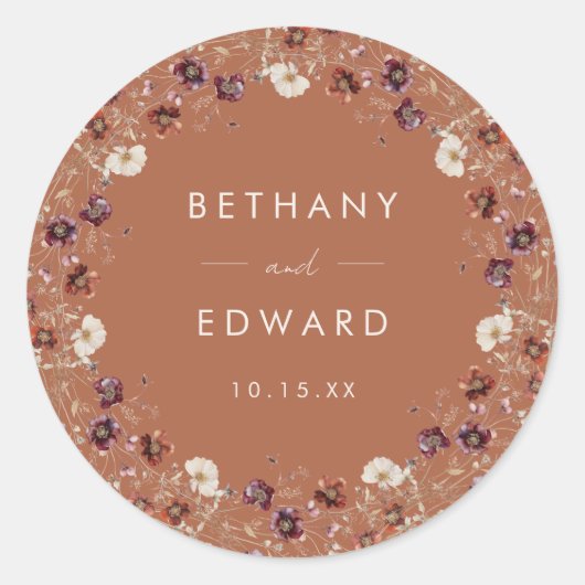 Sticker Rond Automne Floral Terracotta Mariage (Devant)