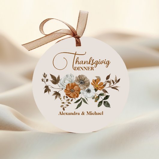 Sticker Rond Automne Floral Thanksgiving Dîner