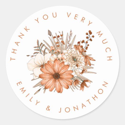 Sticker Rond Automne Florals Newlyweed Noms Merci Mariage (Devant)