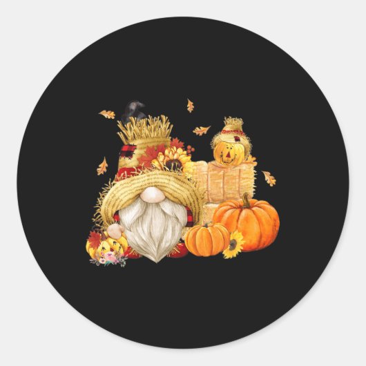 Sticker Rond Automne Gnome Scarecrow Gnome Automne Halloween Th (Devant)