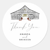 Sticker Rond Automne Grange Citrouille Merci Mariage (Devant)