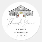 Sticker Rond Automne Grange Citrouille Merci Mariage (Devant)