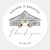 Sticker Rond Automne Grange Citrouille Merci Mariage (Devant)