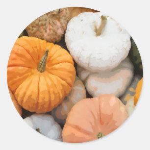 Sticker Rond Automne Héritier Citrouille et Gourd peinture d'au