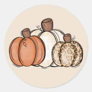 Sticker Rond Automne Leopard Citrouille d'aquarelle