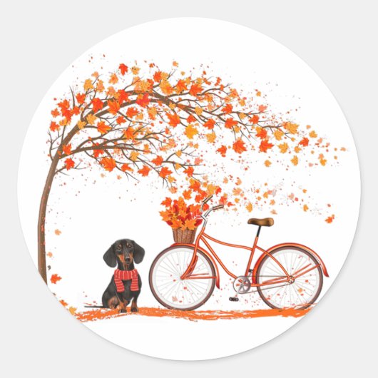 Sticker Rond Automne Maple Dachshund Leaf Automne Cyclisme d'au (Devant)