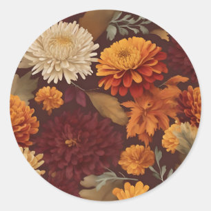 Sticker Rond Automne Marigolds Chrysanthemums et Asters Motif