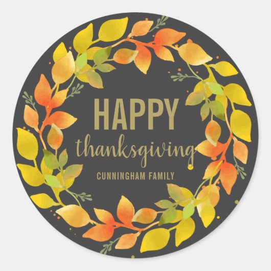Sticker Rond Automne Moderne Feuilles de Wreath | Thanksgiving (Devant)