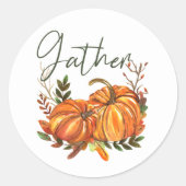 Sticker Rond Automne Orange Citrouille Leaf Rassembler Thankgiv (Devant)