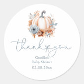 Sticker Rond Automne Petit Citrouille Baby shower garçon Merci (Devant)