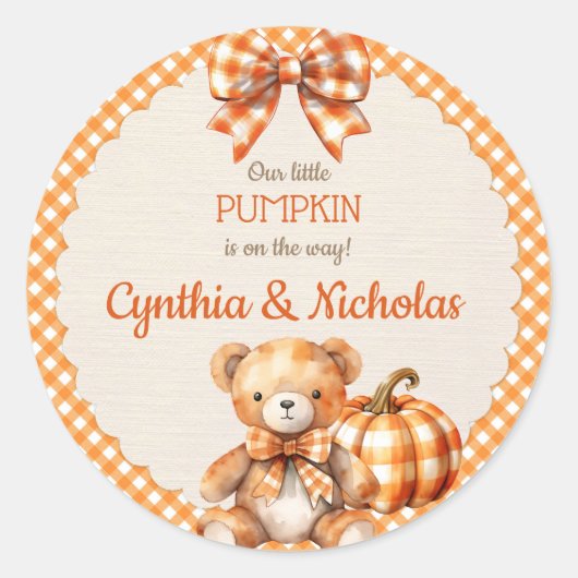 Sticker Rond Automne Plaid Teddy Bear Citrouille Feuilles (Devant)