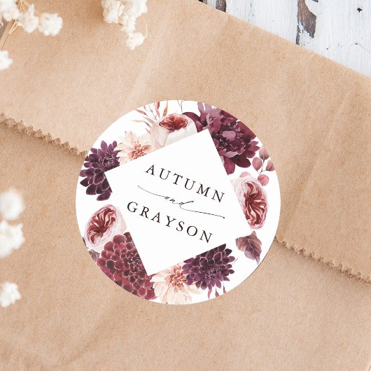 Sticker Rond Automne Romance Aquarelle Mariage Floral