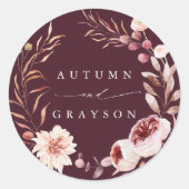 Sticker Rond Automne Romance Floral Wreath Mariage Bourgogne (Devant)