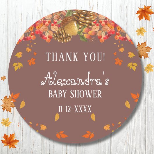 Sticker Rond Automne Russe Automne Baby shower d'automne Merci