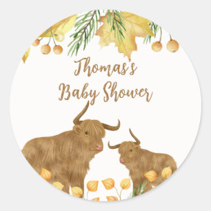 Sticker Rond Automne Russe Boho Highland Baby shower de vache