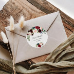 Sticker Rond Automne Rustique Bourgogne Amour & Merci Mariage<br><div class="desc">Cet automne rustique bordeaux amour & merci mariage classique collant rond est parfait pour un mariage simple. Le design est composé de fleurs bordeaux,  rouges,  navales,  bleues et rousses rayonnantes et gracieuses peintes à la main,  inspirant la beauté naturelle.</div>