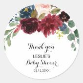 Sticker Rond Automne Rustique Bourgogne Baby shower Merci (Devant)