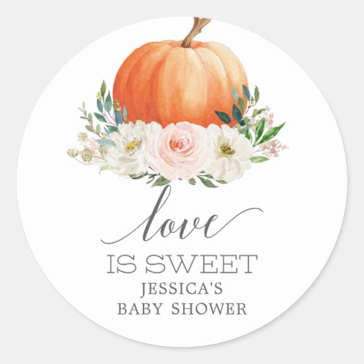 Sticker Rond Automne Rustique Floral Citrouille Amour Est Doux  (Devant)