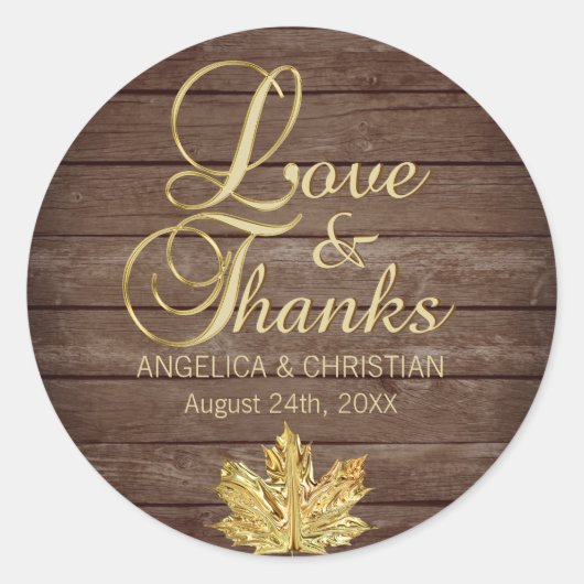 Sticker Rond Automne Rustique Gold LOVE & MERCI Mariage (Devant)