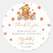 Sticker Rond Automne Teddy Bear avec Baby shower Citrouille (Devant)