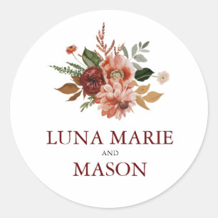 Sticker Rond Automne Terracotta Floral Thème Enveloppe Sceau
