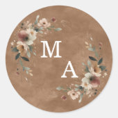 Sticker Rond Automne Terracotta Floral Wreath Mariage Monogramm (Devant)