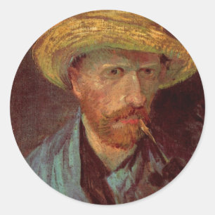 Sticker Rond Autoportrait de Van Gogh avec chapeau de paille et
