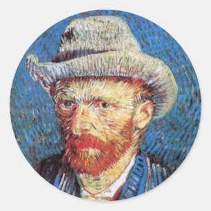 Sticker Rond Autoportrait de Vincent Van Gogh au chapeau de feu
