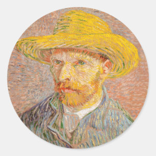 Sticker Rond Autoportrait de Vincent Van Gogh avec chapeau de p
