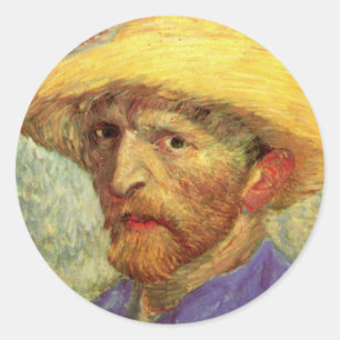 Sticker Rond Autoportrait de Vincent van Gogh avec un chapeau d