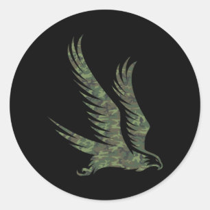 Sticker Rond Autour militaire imprimé camouflage rapace oiseau