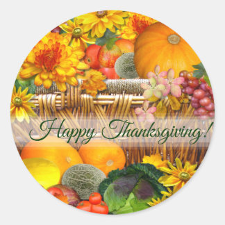 Sticker Rond Autumn Basket Thanksgiving